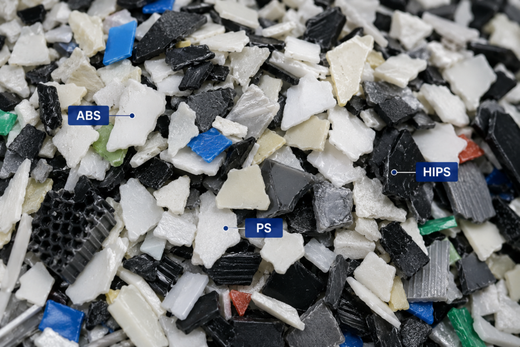 ABS, PS, and HIPS mixed plastic fragments